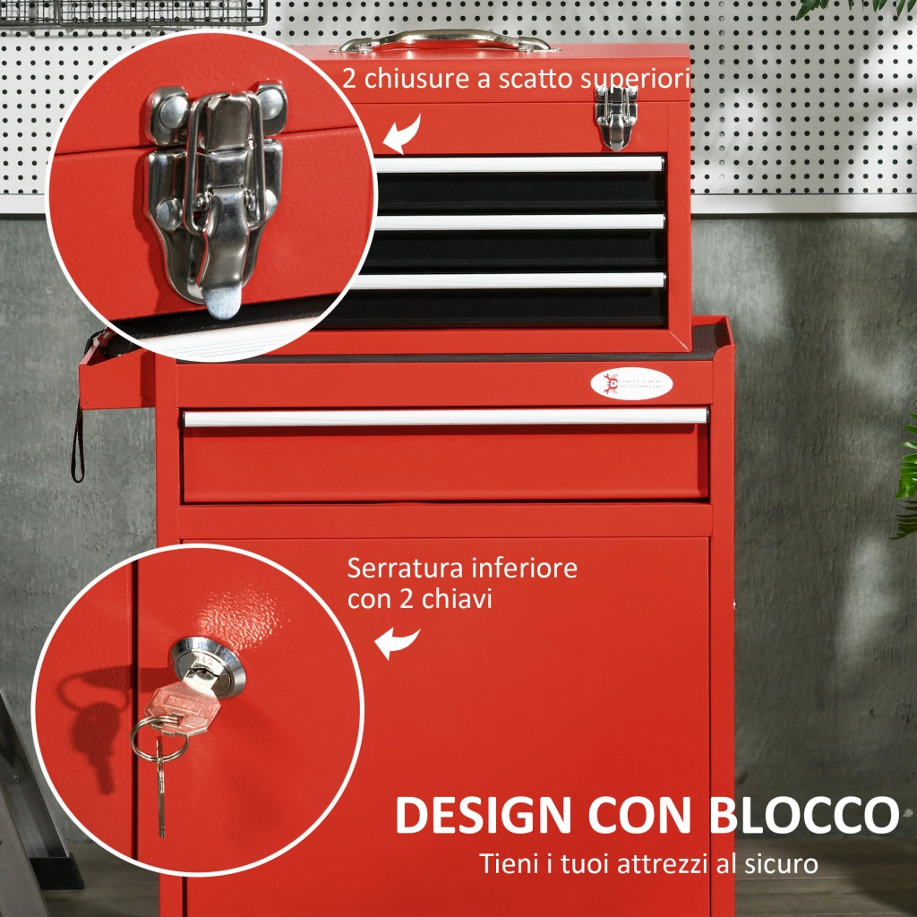 Carrello Attrezzi 2 in 1 con Cassetta e Armadietto ¨C Zephmum ¨C Acciaio Rosso