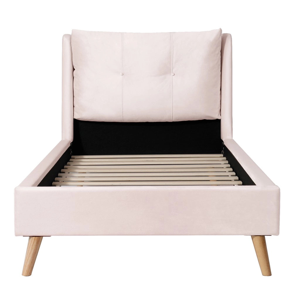 Letto Singolo Imbottito con Testiera in Velluto e Doghe ¨C MINIMAL ¨C Rosa 90x200