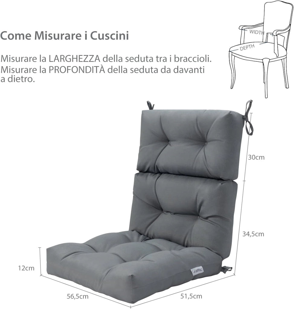 Cuscino Imbottito per Poltrona Sdraio Relax, Cuscino a 3 Pieghe per Sdraio e Lettino, Cuscino Prendisole con Corda, per Interno ed Esterno, 117 x 56 x 12 cm (2, Grigio)
