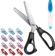 Manico Nero 23CM Scissor Zigzag per Tessuti con 12 Viti da Sarto e 1 Scissor a U Blu per Taglio della Stoffa Pelli Per il Taglio della Stoffa Carta Ricamo Artigianato