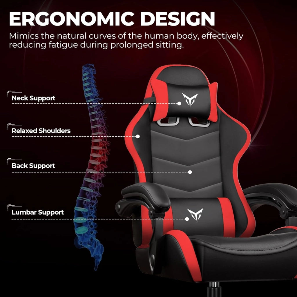 Sedia da Gaming Ufficio Ergonomica, Sedia da Gioco con Poggiatesta e Supporto Lombare Regolabili, Poltrona da Gaming, Rossa