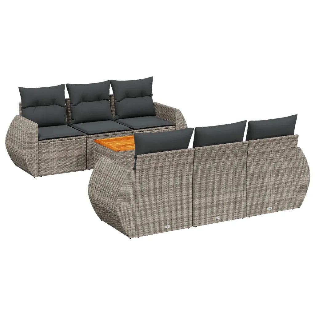 Set Divani da Giardino 7 pz con Cuscini Grigio in Polyrattan 3257229