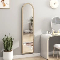 Specchio da Terra e Parete a Figura Intera con Cavalletto, Effetto Pietra e Forma ad Arco, 40x160 cm, Beige