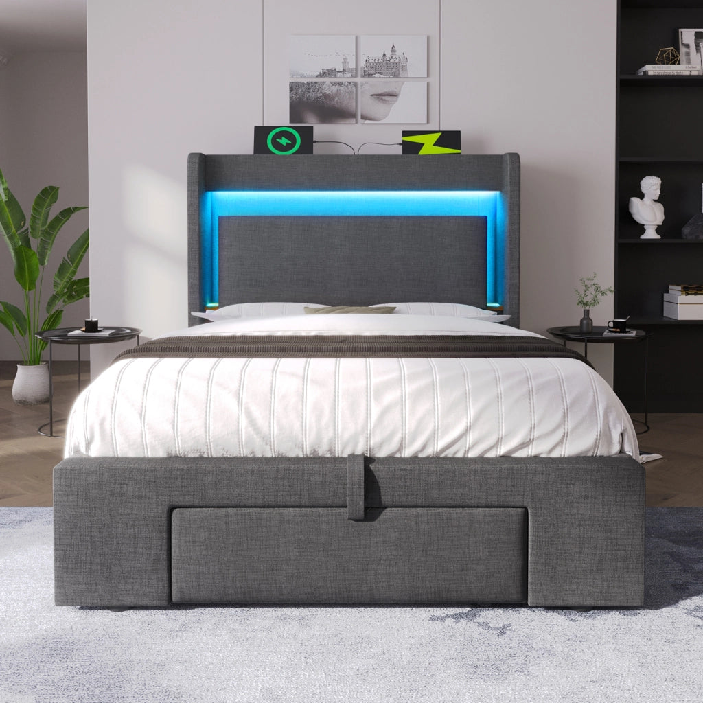letto imbottito lino grigio 90x200 cm