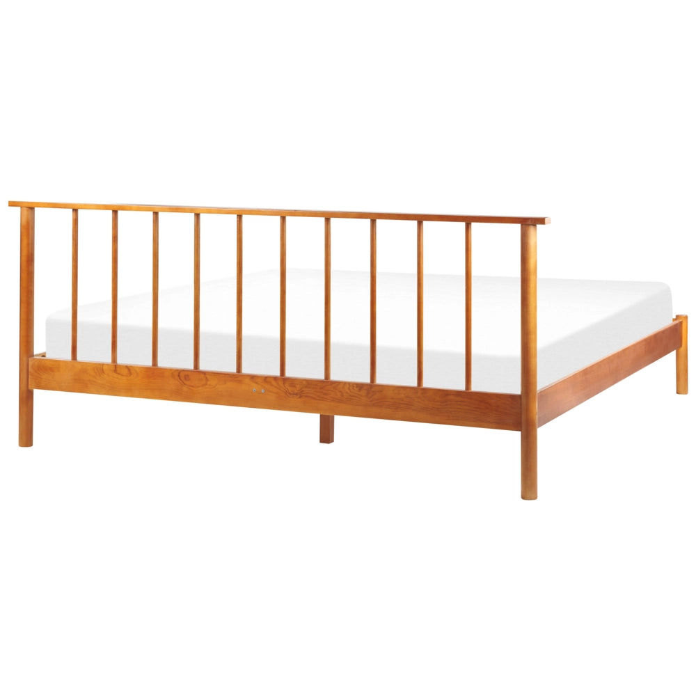 Letto in legno di pino chiaro 180 x 200 cm con testiera a doghe in stile rustico minimalista