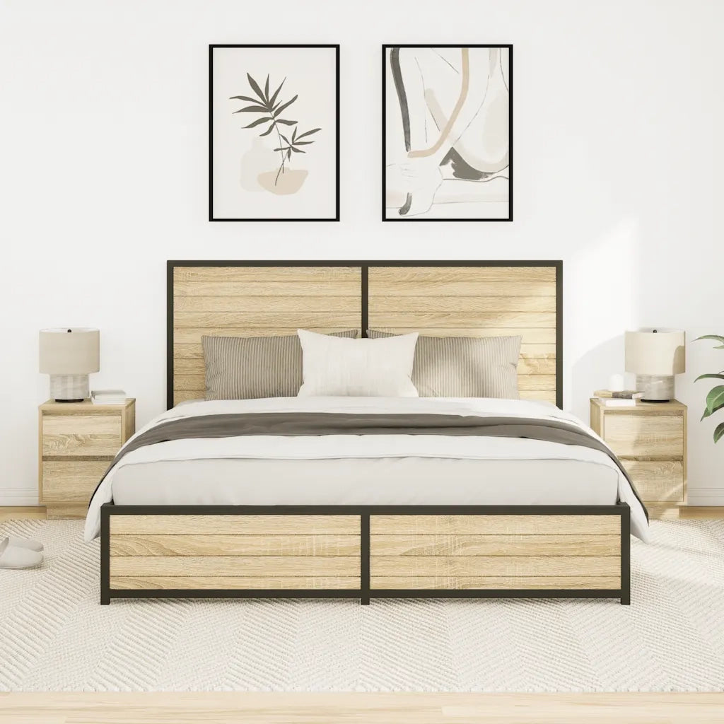 Set di 2 Comodini | Armadio da Notte | Mobiletto da notte con Luci a LED Rovere Sonoma 38x34x50 cm