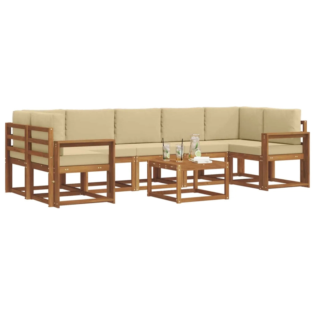 Set di divani da esterno con cuscino 8 pcs Naturale e Beige 3366156