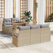 Set di Divani da Giardino 6 Pezzi con Cuscini Beige Polyrattan Acacia