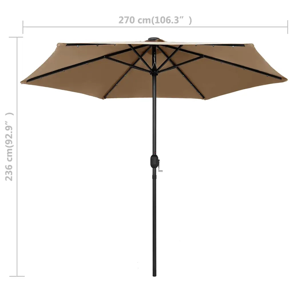 Ombrello | Parasolne con Luci a LED e Palo Alluminio 270 cm Tortora