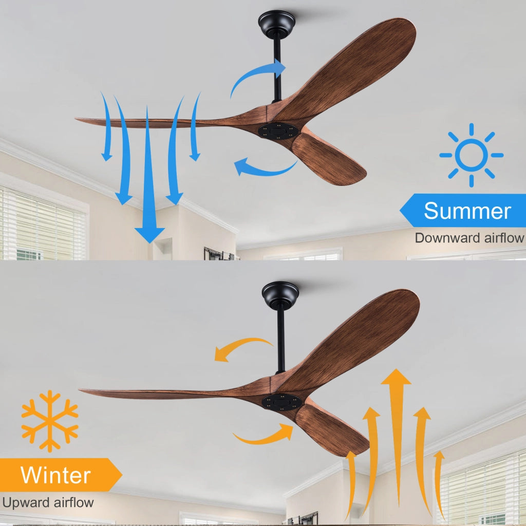 Ventilatore da soffitto senza luce 52'' con telecomando, reversibile, ABS, nero e noce scuro