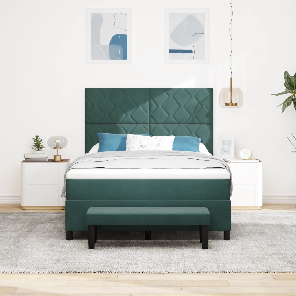 Letto Box Spring con Materasso e Panca Verde Scuro 140x200 cm Velluto