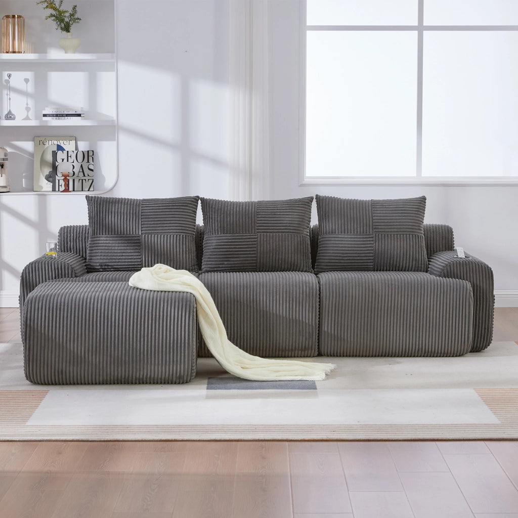 DIVANO modulare 3 posti 268x174x80 cm in corduroy grigio scuro