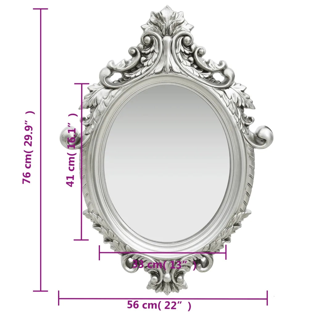 Specchio da Parete Stile Castello 56x76 cm Argento