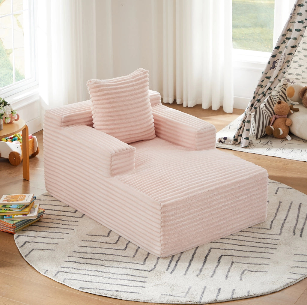 Divano chaise longue in tessuto a coste rosa, senza montaggio