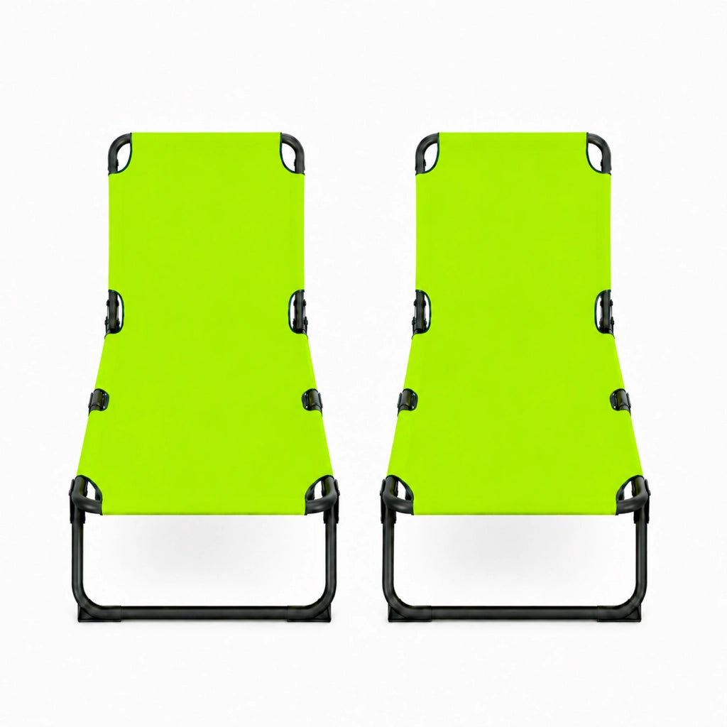 Set 2 Lettini Mare Pieghevoli Senza Tettuccio Sdraio Con Schienale Regolabile Telaio Acciaio Telo Traspirante 24 x 187 x 53 Cm Verde Fluo