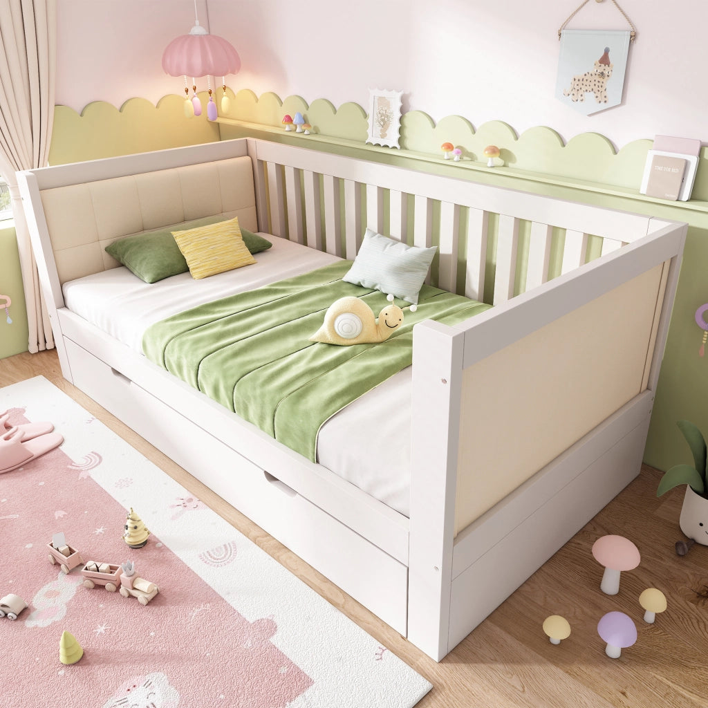 Daybed con letto estraibile 90 × 190 cm, schienale a tre lati, senza materasso, in legno, bianco