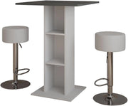 tavolo bar con sgabelli Repose, Antracite/bianco, 75 x 75 cm con 2 sgabelli da bar, per l'utilizzo come tavolo alto con ripiani regolabili in altezza