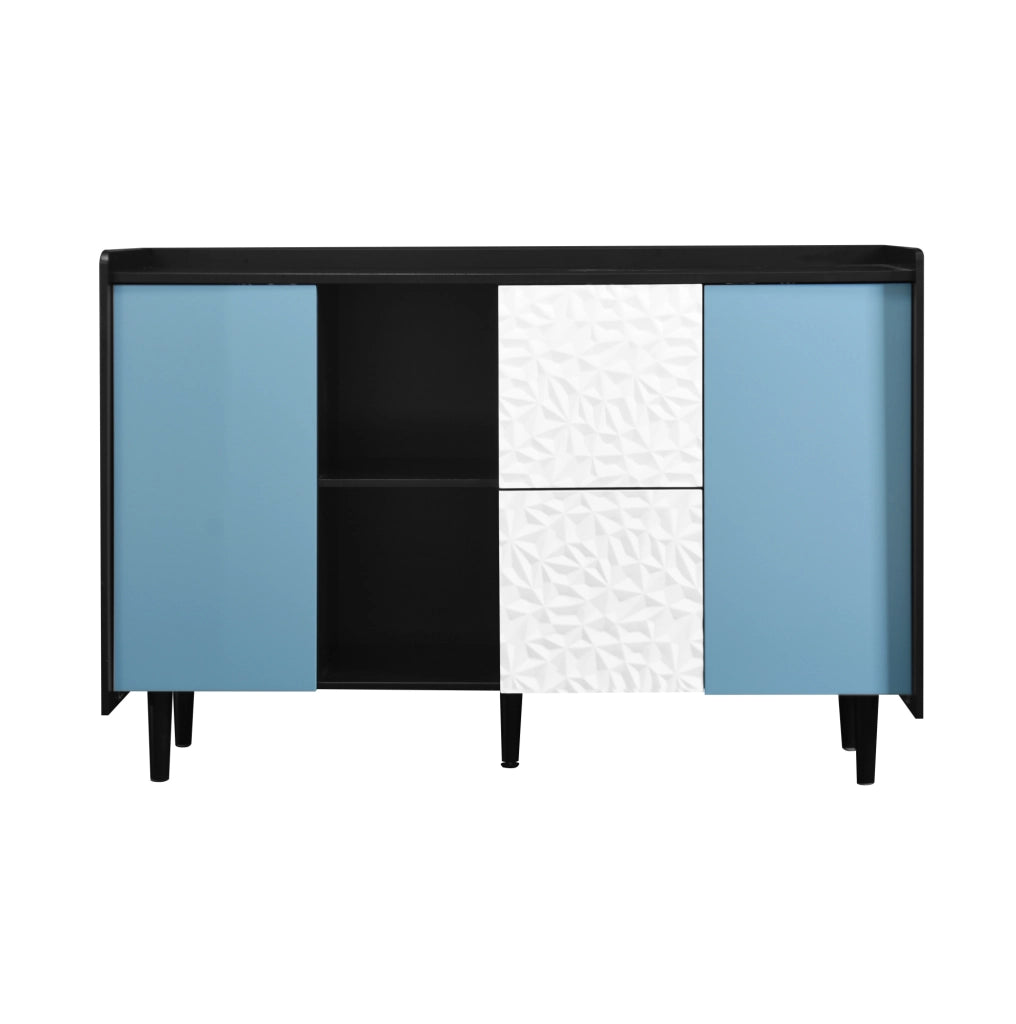 Credenza 120x40x80 cm con 2 cassetti e vano chiuso; MDF nero e blu