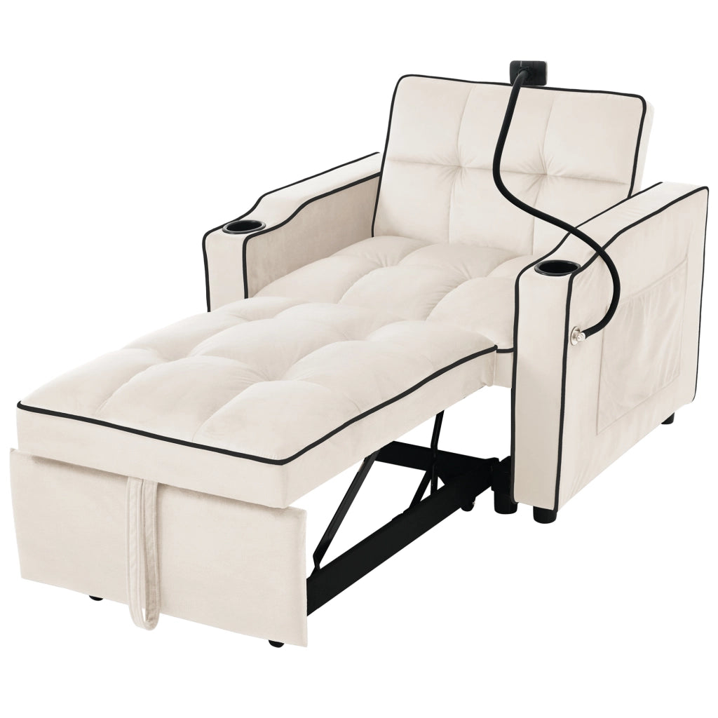 Poltrona letto estraibile 3 in 1 beige con portabicchieri
