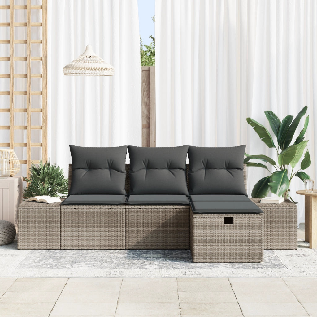 Set di divani da giardino 4 pezzi con cuscini in grigio polyrattan