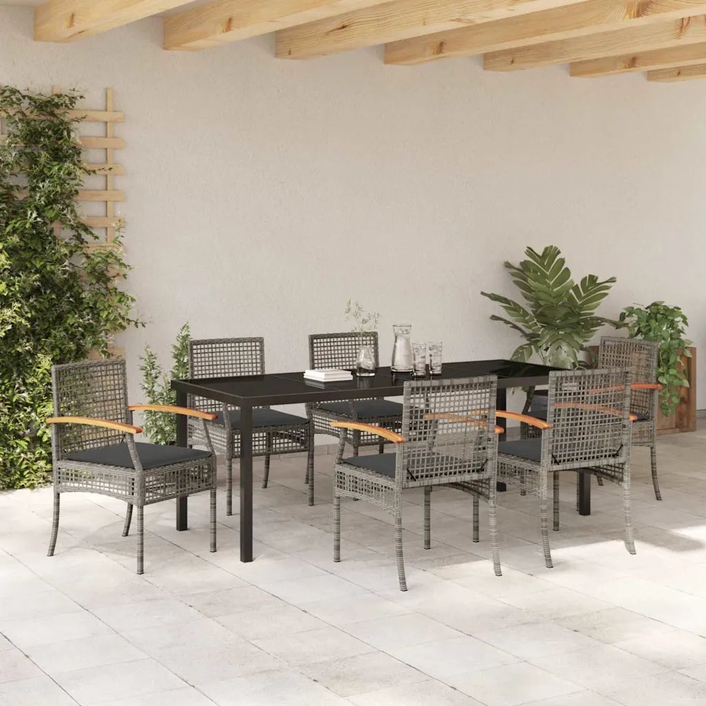 Set da Pranzo per Giardino 7 pcs Grigio e Nero Rattan 3380825