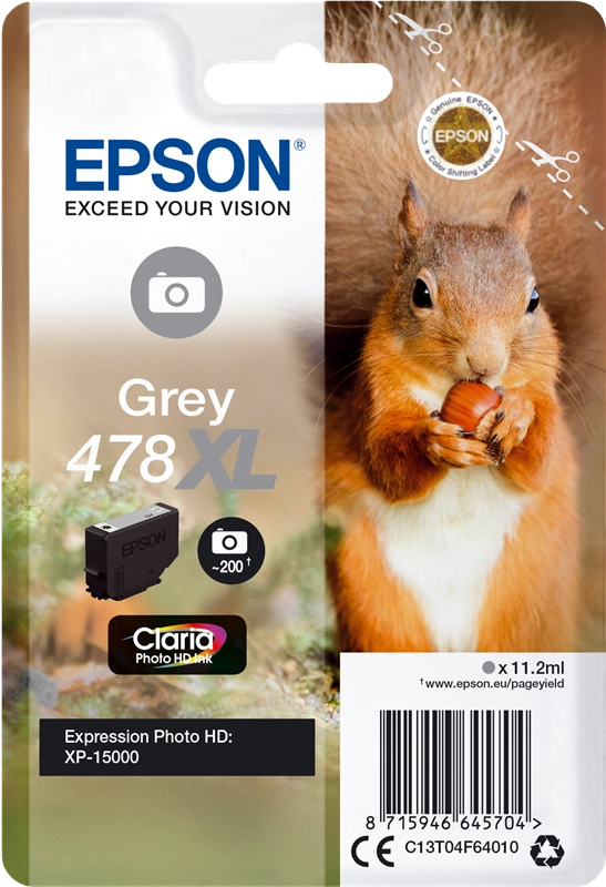 Epson Squirrel Singlepack Grey 478XL Claria Photo HD Ink