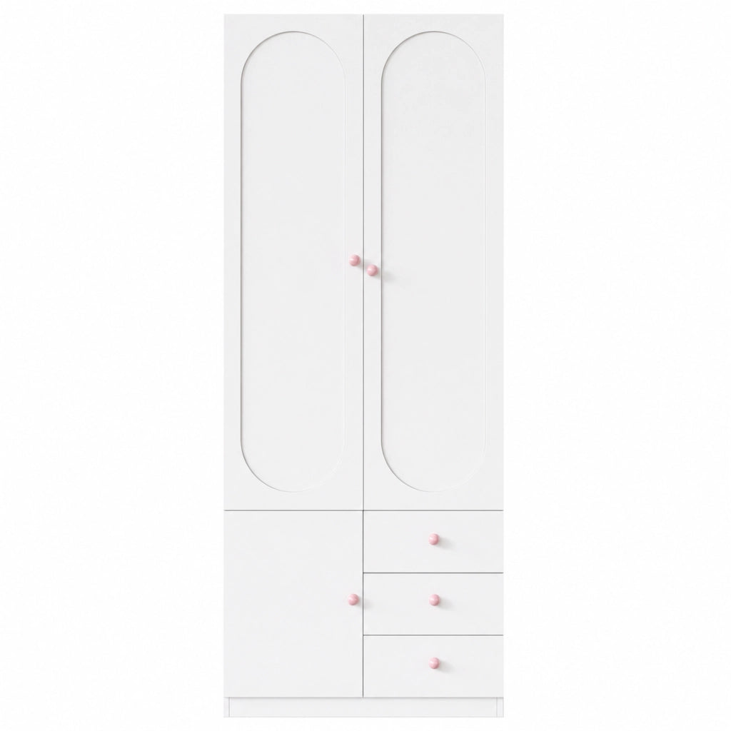 Armadio 80x50x200 cm con 2 ante e 3 cassetti in MDF bianco