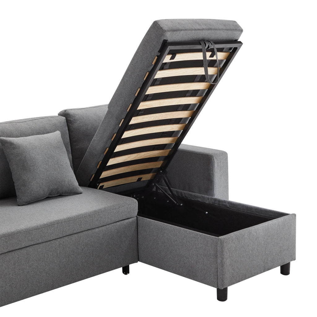 DIVANO LETTO Angolare reversibile 219,5x142,5x83 cm Lino Grigio Scuro con 2 cuscini