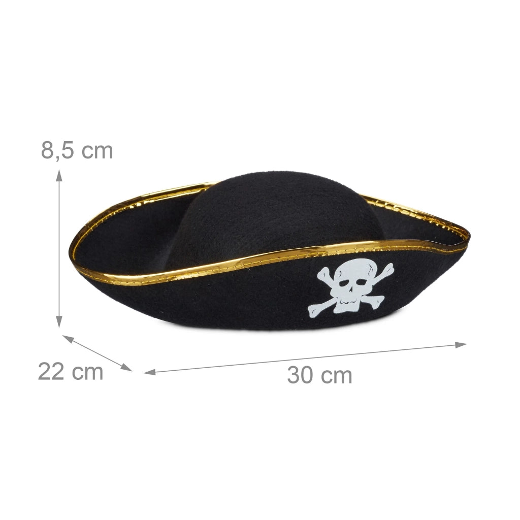 Set di 6 cappelli da pirata tricorno costume bambini carnevale 35 x 25 x 10 cm in poliestere nero 13_0016037