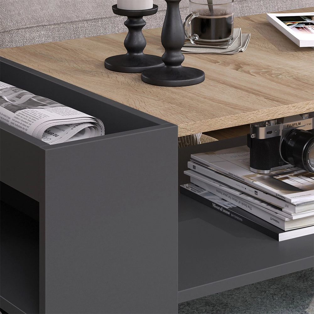 Vicco Tavolino da salotto Antracite/Sonoma 100 x 55 cm con ripiani