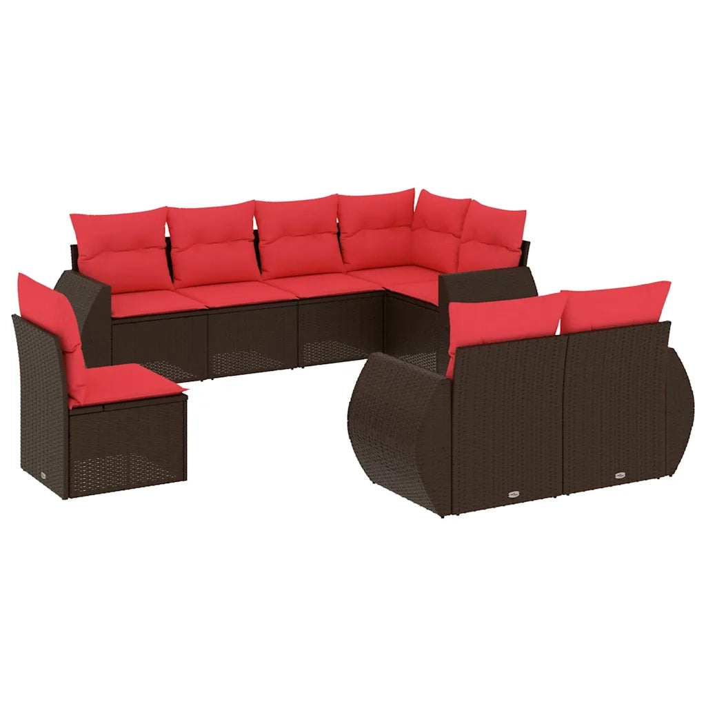 Set Divani da Giardino 8 pz con Cuscini Marrone in Polyrattan 3221643