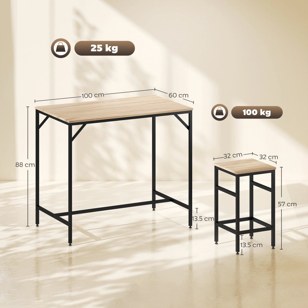 Tavolo alto con sgabelli ¨C zephmum ¨C set 4 persone in metallo e legno rovere chiaro