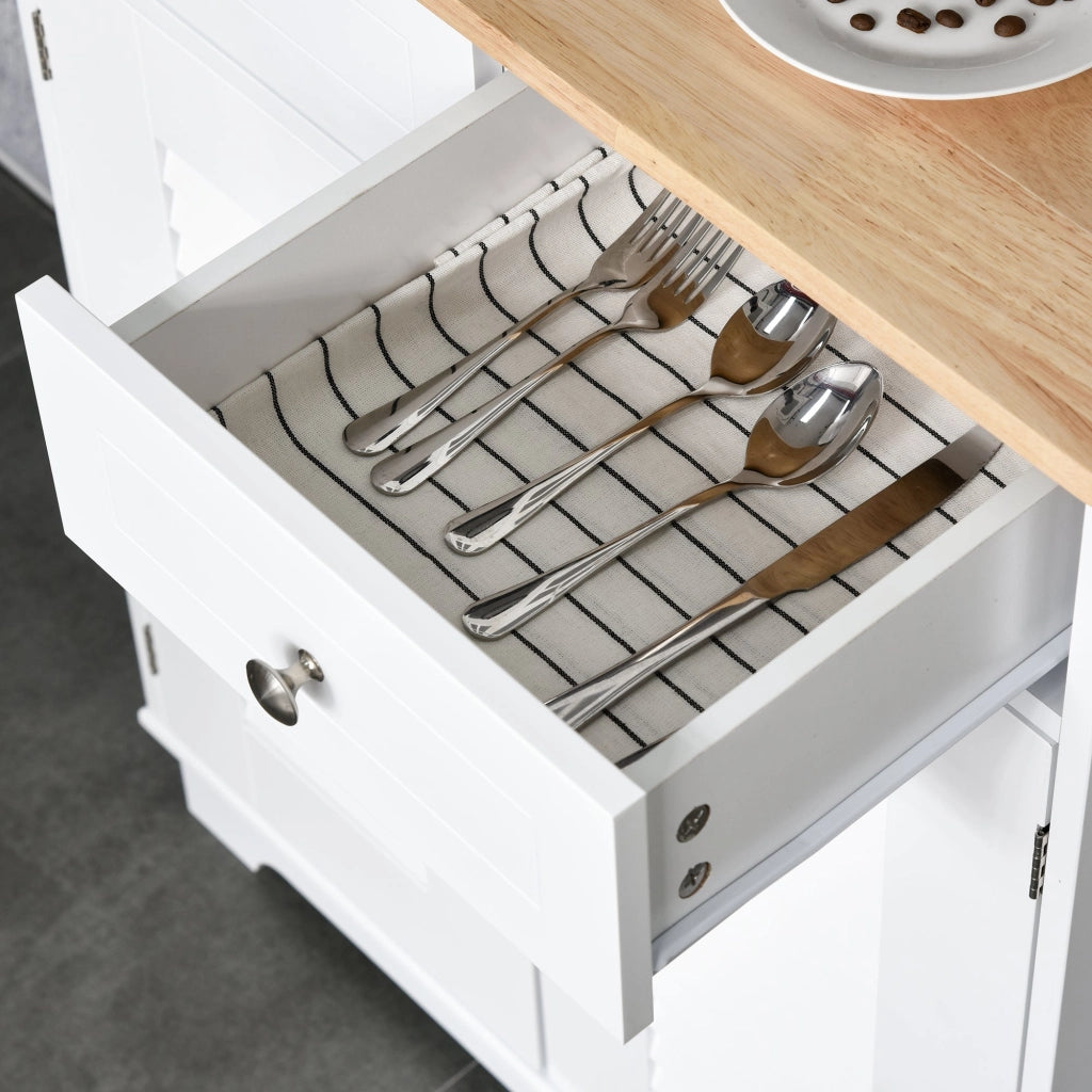 Mobile da Cucina Credenza con Ante e Cassetti 68x39,5x170 cm in Legno Bianca