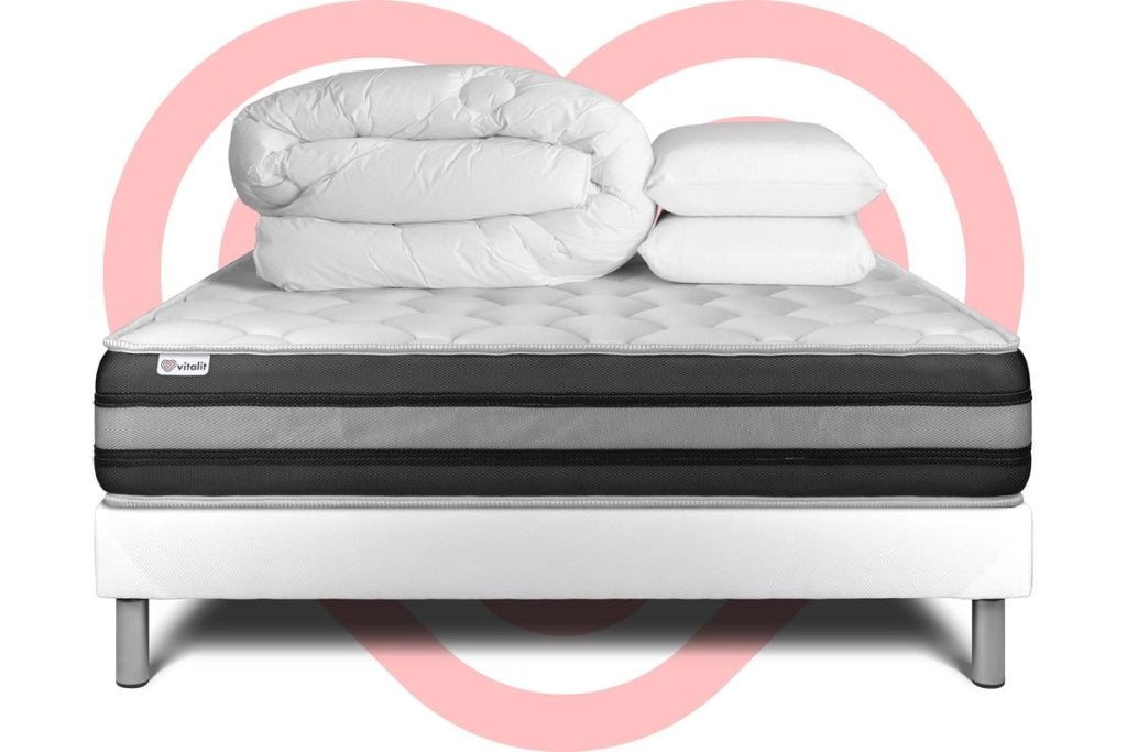 Pacchetto letto completo - Materasso 160x200cm + Box spring con doghe (in kit) + 2 cuscini + Piumino - Vitalspring Zen