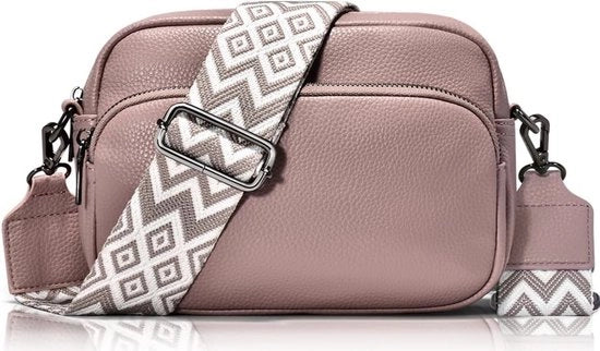 Borsa da spalla per donna con cinturino regolabile e chiusura a zip, confezionata in pelle sintetica, colore ghiaccio.