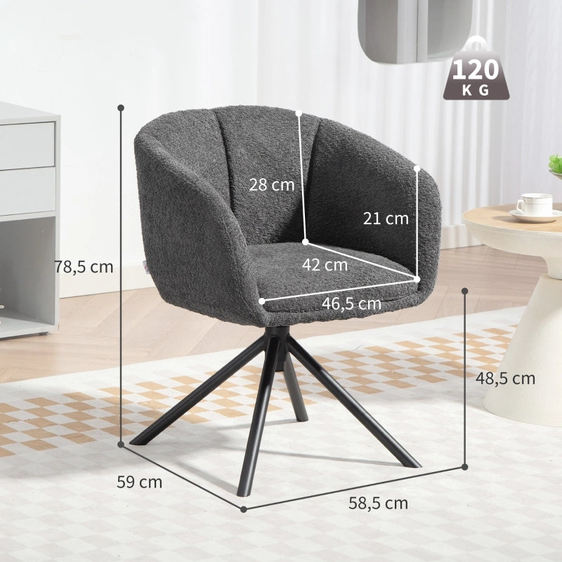 Poltrona girevole con seduta imbottita e braccioli integrati in poliestere grigio per relax quotidiano 58,5 × 59 × 78,5 cm
