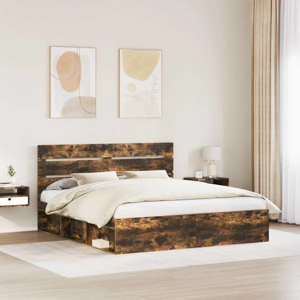 Struttura del letto Rovere fumé 200 x 200 cm Pino massello 3411708