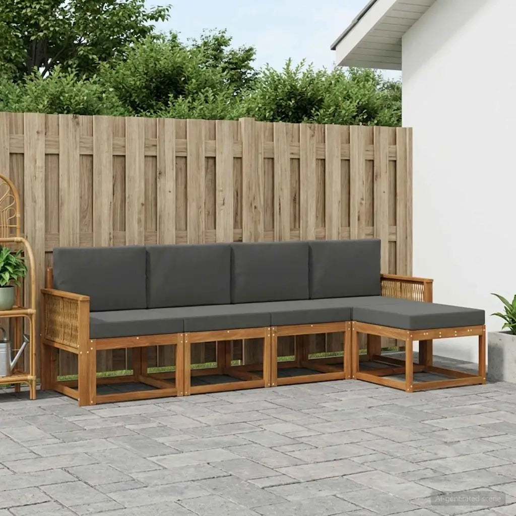 Set di divani da esterno 5 pcs Naturale e Antracite Poliestere