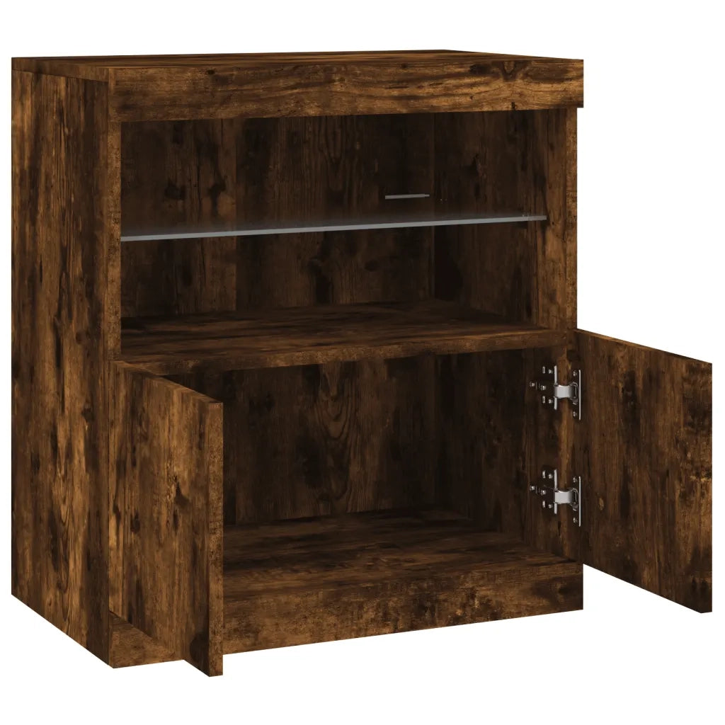 Credenza con Luci LED-Buffet-Armadio da cucina Rovere Fumo 60x37x67 cm