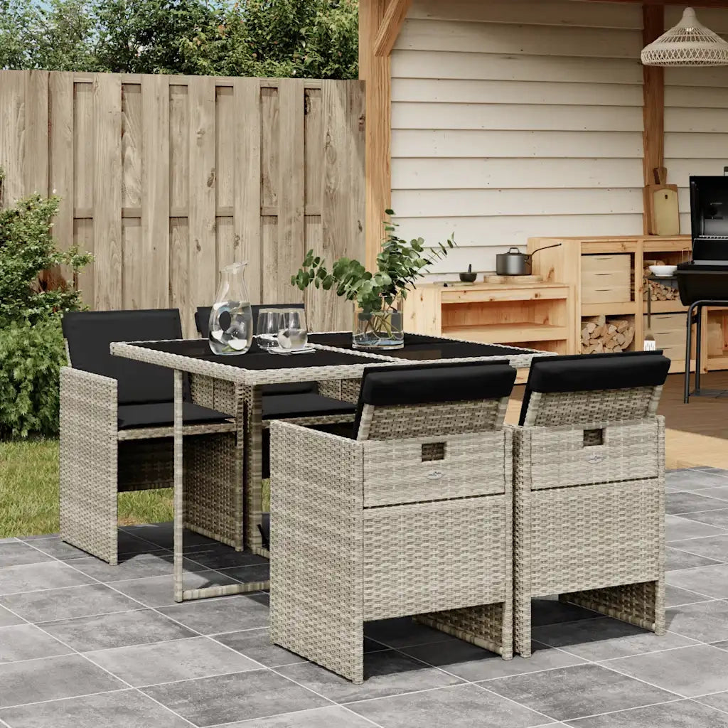 Set Pranzo da Giardino 5pz | Set Salotto da Giardino con Cuscini Grigio Chiaro Polyrattan