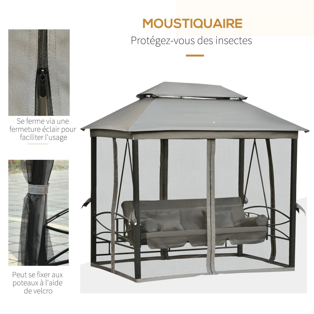 Divano da Giardino 3 Posti con Materasso ¨C Zephmum ¨C Grigio 256x172x248 cm