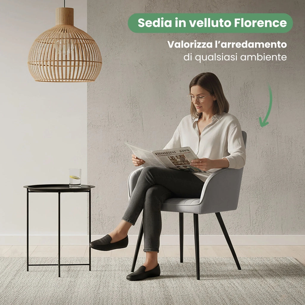 Set di 6 Sedie in velluto con cuciture verticali FLORENCE Grigio gambe nere
