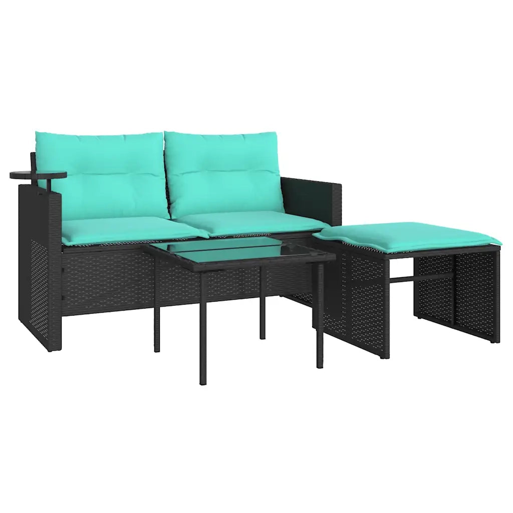 Set Divani da Giardino 3 pz con Cuscini Nero in Polyrattan 365466