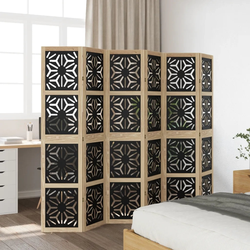 Divisorio Ambienti | Divider per stanze | Paravento 6 Pannelli Marrone e nero Legno di Paulownia