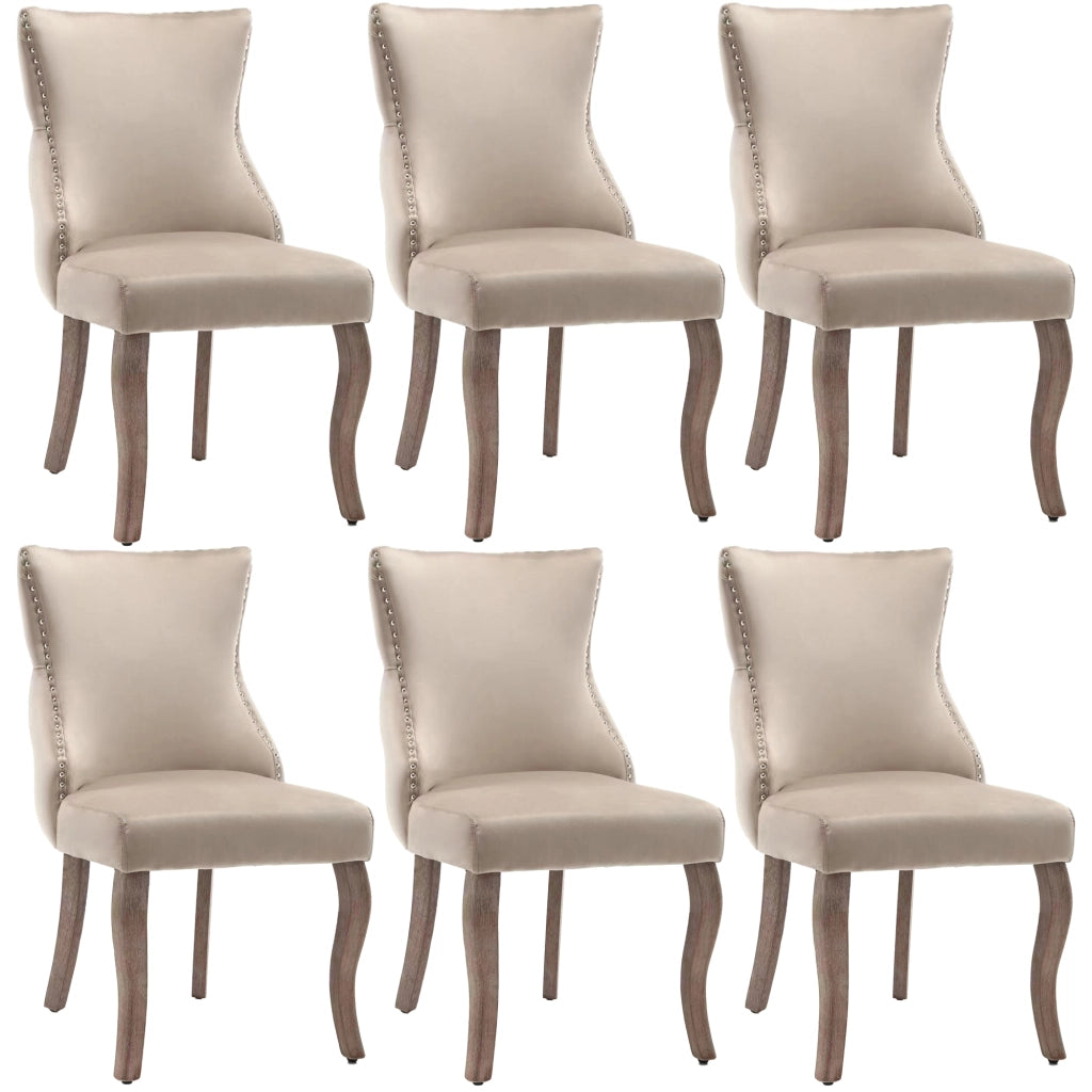 Sedie da Pranzo Imbottite in Velluto ¨C Xylo ¨C Beige, Gambe in Legno Massello, Set 6 Pezzi