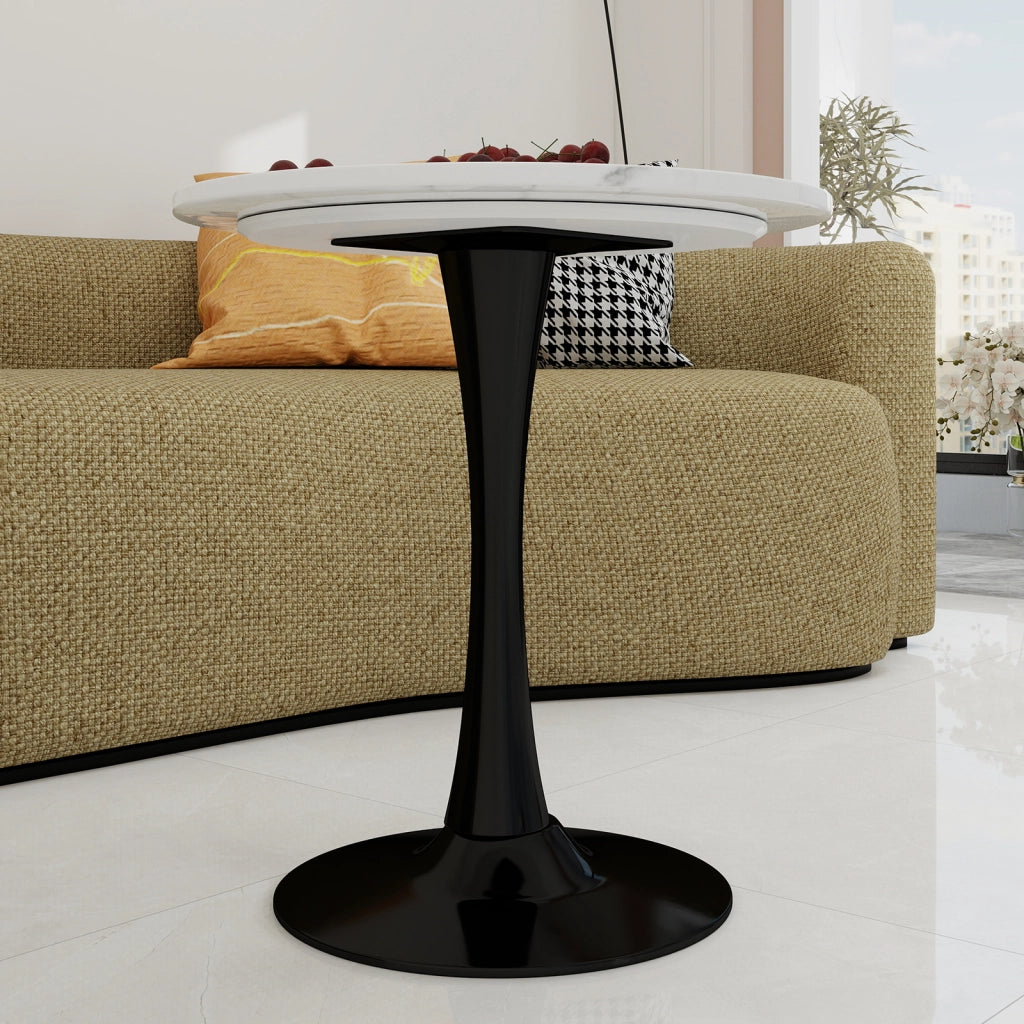 Tavolino rotondo moderno 27,6 pollici in marmo artificiale nero e bianco
