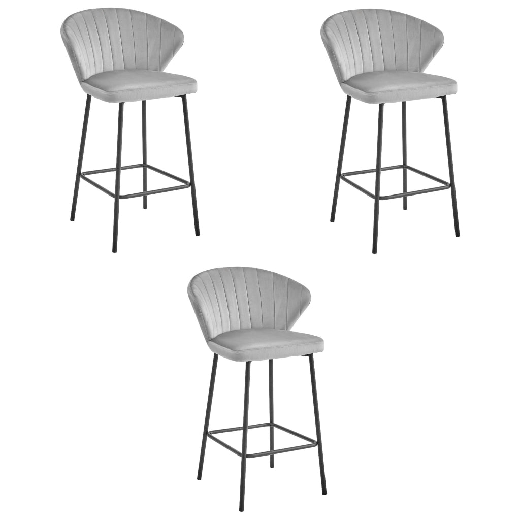 Sgabello Valora GATTA in velluto grigio argento con gambe nere per cucina x3