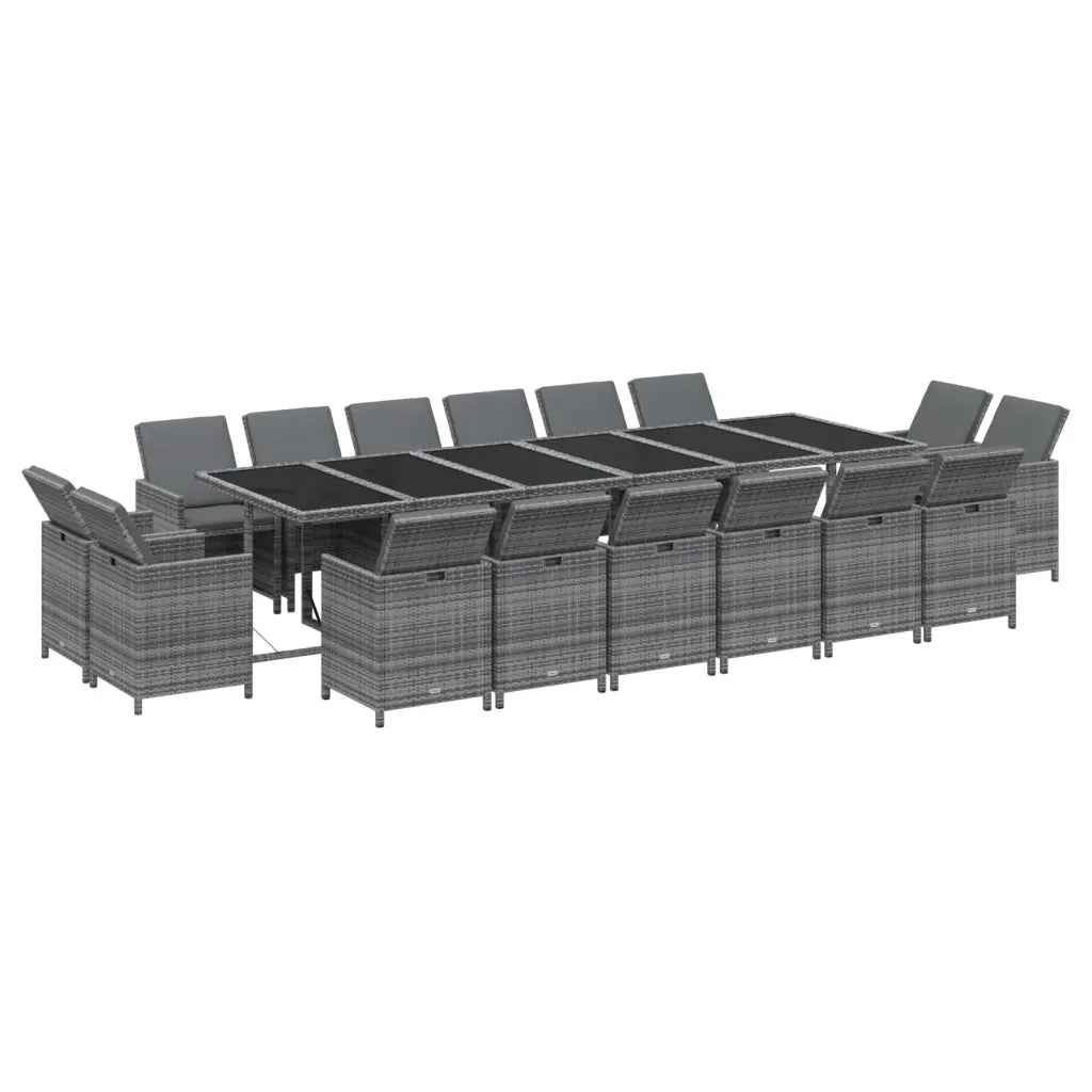 Set da Pranzo per Giardino 17 pz con Cuscini Polyrattan Grigio cod mxl 38616