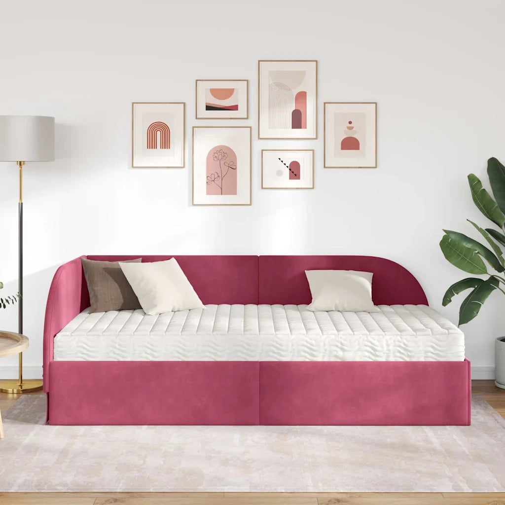 Struttura Letto Angolare con Materasso 2 pz-Giroletto con materasso Rosso Velluto