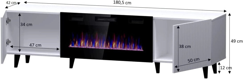 MOBILE TV CON CAMINETTO ELETTRICO INCORPORATO PAFOS cm180x40x49 BIANCO OPACO